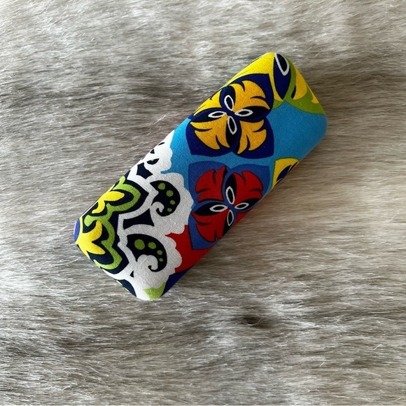 VERA BRADLEY Rio Oversized Clamshell Hard Glasses Case 2015 Orange Blue Yellow - Picture 3 of 7
